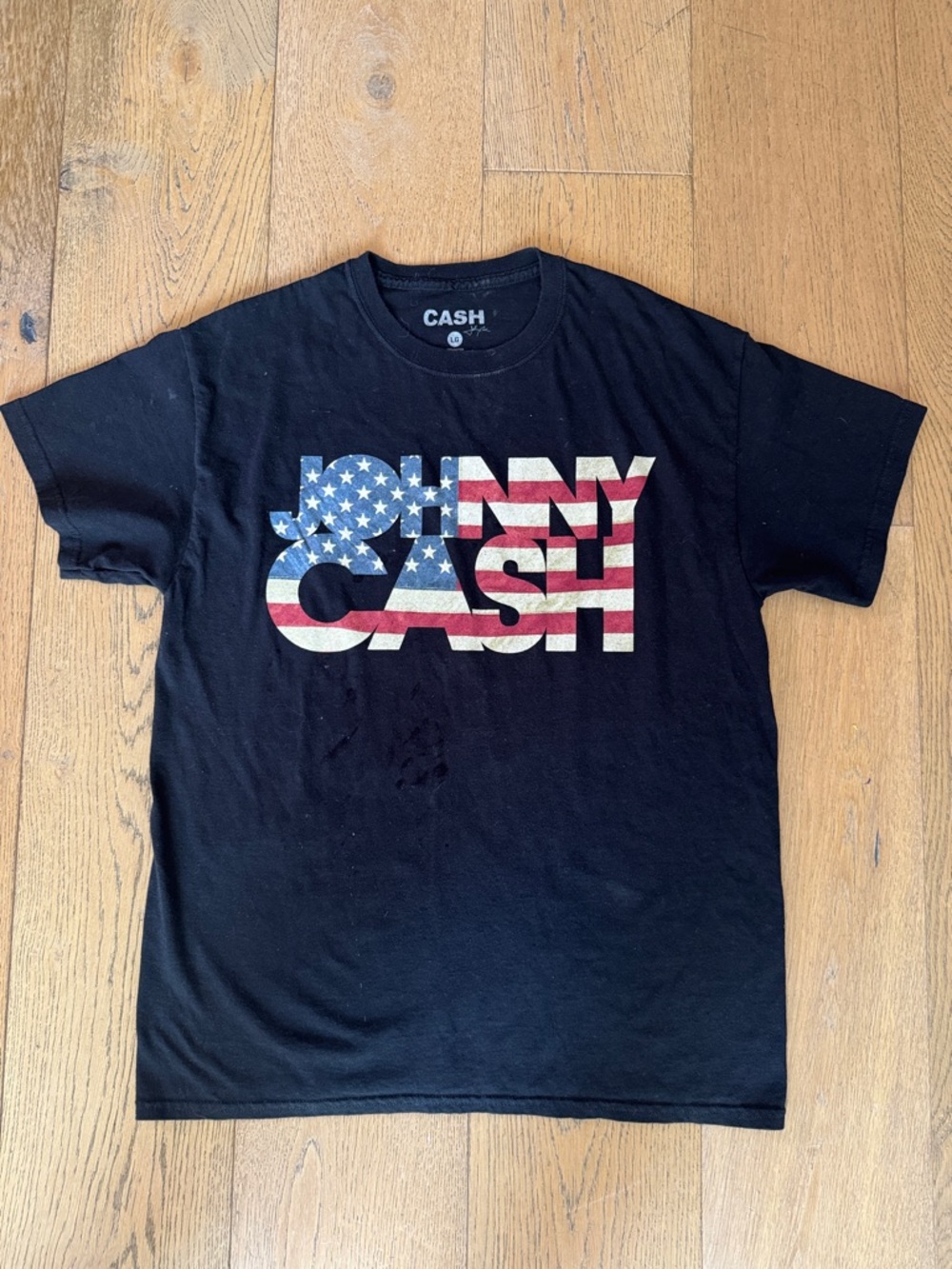 Johnny Cash black t-shirt American flag graphic design